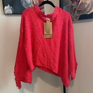 POL Vibrant Red Asymmetrical popcorn sweater